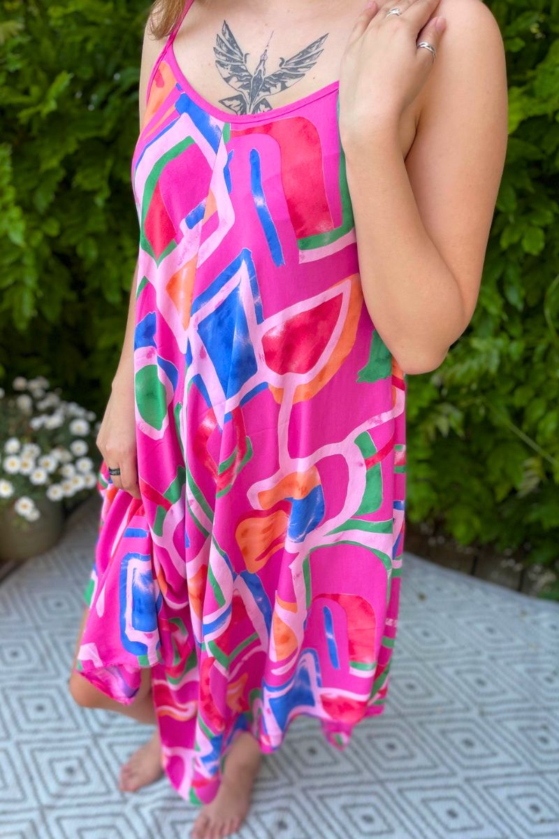 FIONA Geometric Dress - Fuchsia