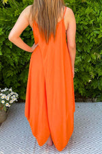 DOLLY Plain Handkerchief Hem Dress - Orange