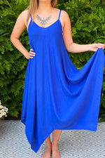 DOLLY Plain Handkerchief Hem Dress - Royal Blue