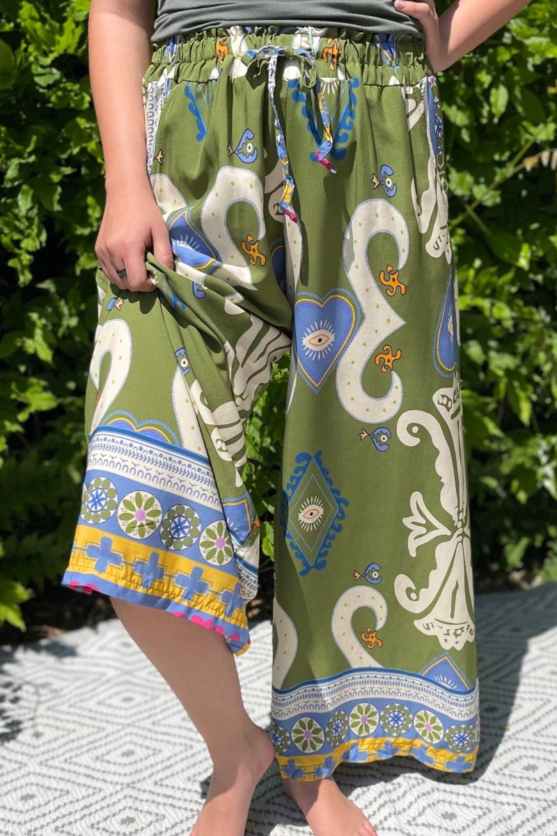 ROVA Abstract Palazzo Trousers - Khaki