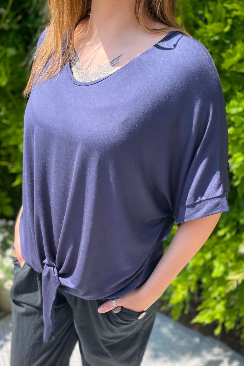 KODA Plain Tie Top - Navy