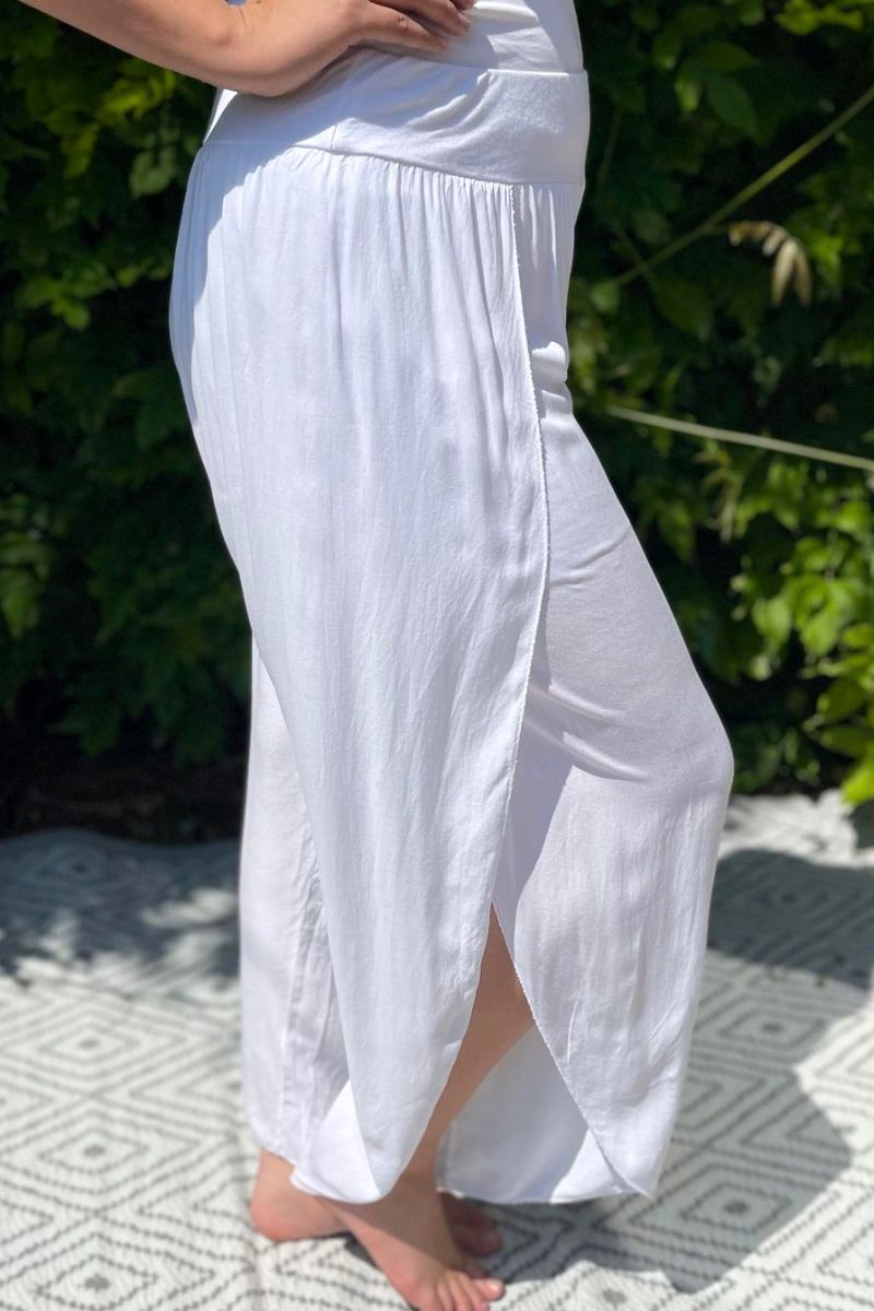 LENA Plain Split Leg Trousers - White