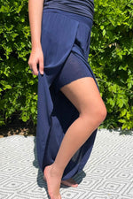 LENA Plain Split Leg Trousers - Navy