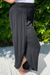 LENA Plain Split Leg Trousers - Black