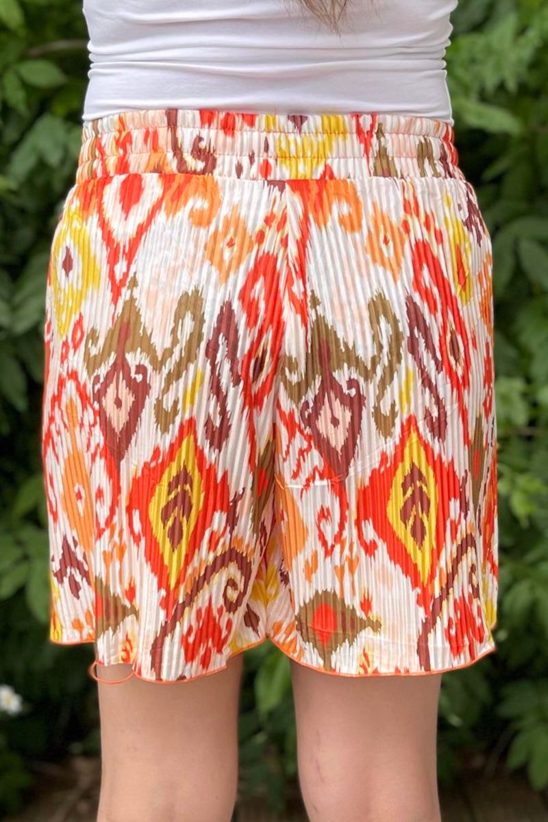 NATALIA Pleated Abstract Shorts - Orange