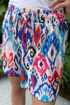 NATALIA Pleated Abstract Shorts - Royal Blue