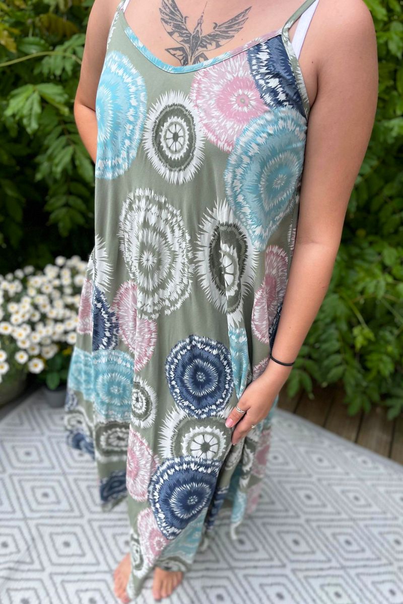 ANGEL Circle Print Maxi Dress - Khaki