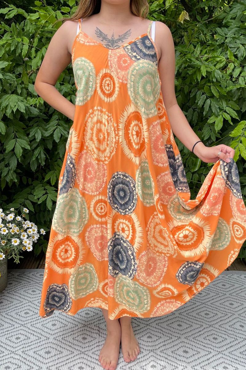 ANGEL Circle Print Maxi Dress - Orange