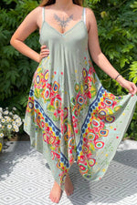 ARIEL Floral Handkerchief Dress - Khaki