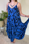 KAYLEIGH Leopard Print Handkerchief Dress - Royal Blue