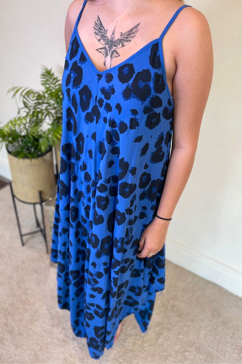 KAYLEIGH Leopard Print Handkerchief Dress - Royal Blue