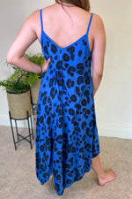 KAYLEIGH Leopard Print Handkerchief Dress - Royal Blue