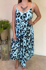 KAYLEIGH Leopard Print Handkerchief Dress - Sky Blue