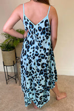 KAYLEIGH Leopard Print Handkerchief Dress - Sky Blue