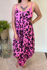 KAYLEIGH Leopard Print Handkerchief Dress - Fuchsia
