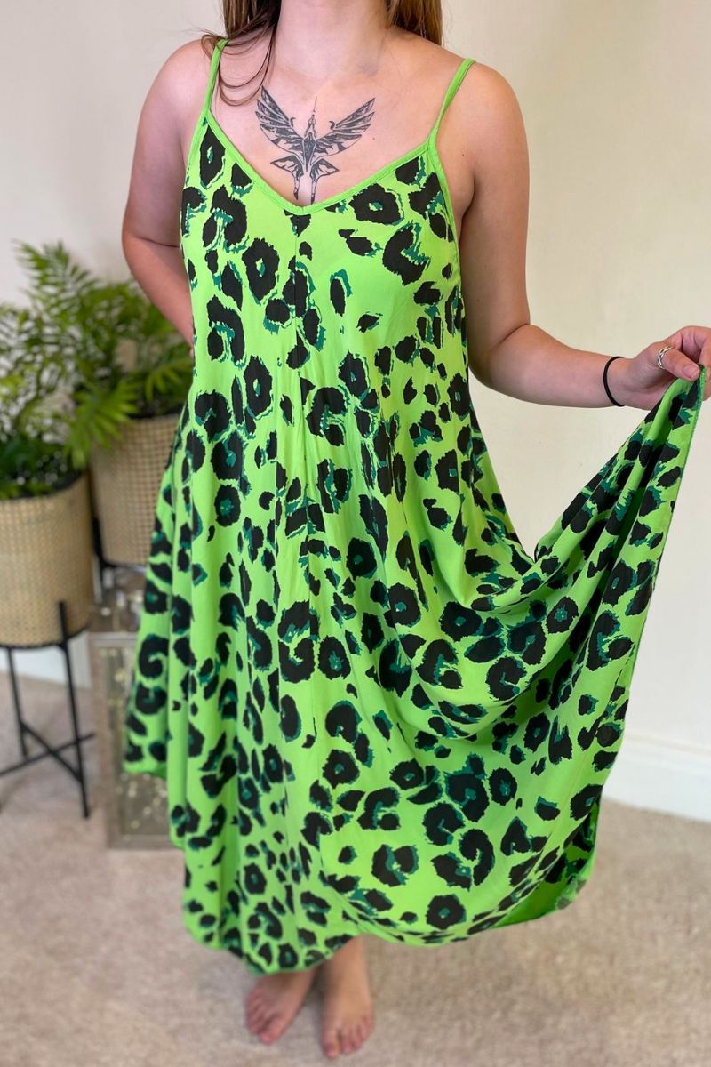 KAYLEIGH Leopard Print Handkerchief Dress - Apple Green