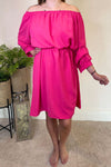 KELLY Plain Bardot Dress - Fuchsia