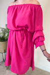 KELLY Plain Bardot Dress - Fuchsia