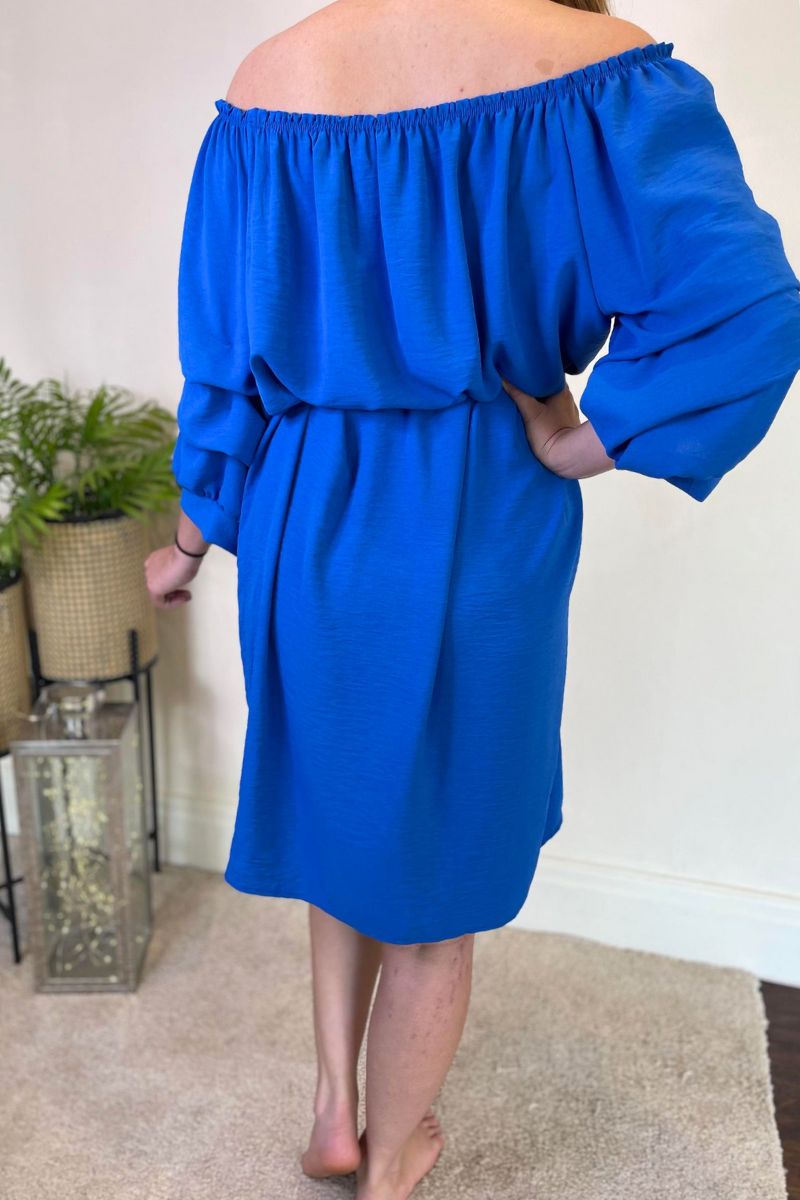 KELLY Plain Bardot Dress - Royal Blue