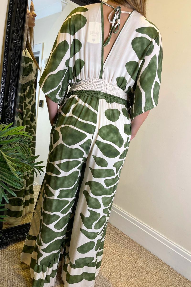 MERLA Giraffe Print Jumpsuit - Khaki
