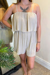 KYLIE Plain Pleated Playsuit - Beige (NO RETURNS)