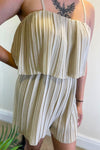 KYLIE Plain Pleated Playsuit - Beige (NO RETURNS)
