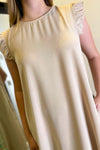 BRIDGET Plain Frill Sleeve Dress - Beige