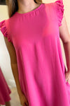 BRIDGET Plain Frill Sleeve Dress - Fuchsia
