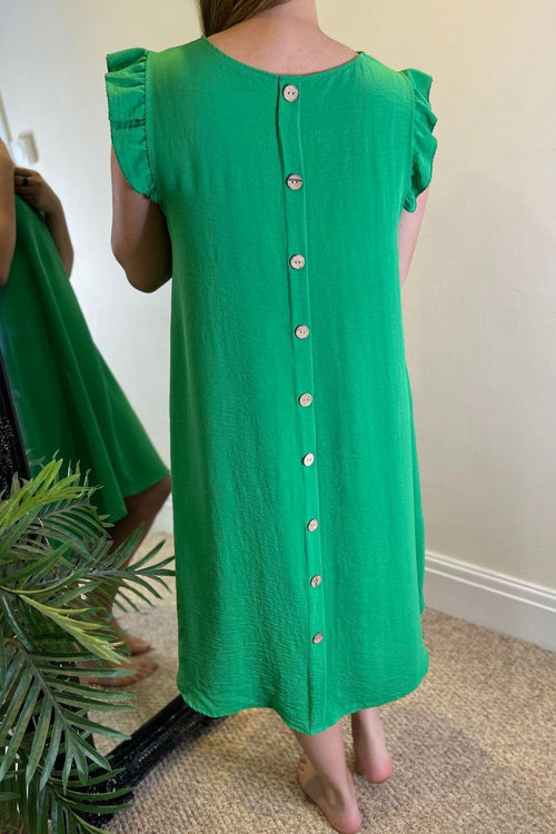 BRIDGET Plain Frill Sleeve Dress - Jade Green