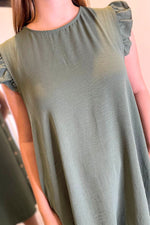 BRIDGET Plain Frill Sleeve Dress - Khaki
