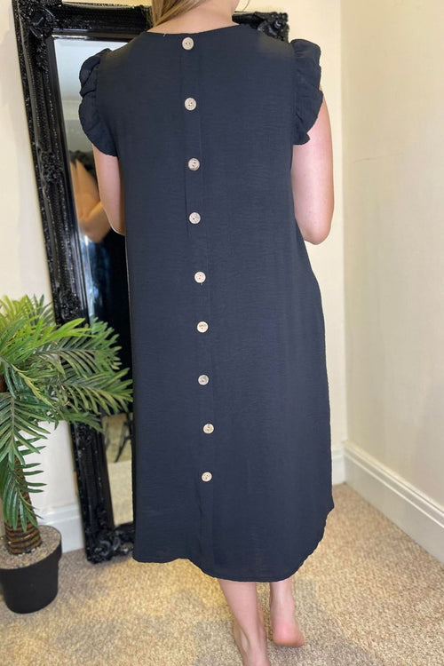 BRIDGET Plain Frill Sleeve Dress - Black