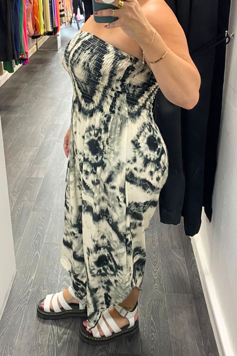 FLORENCE Tie-Dye Bardot Jumpsuit - Black