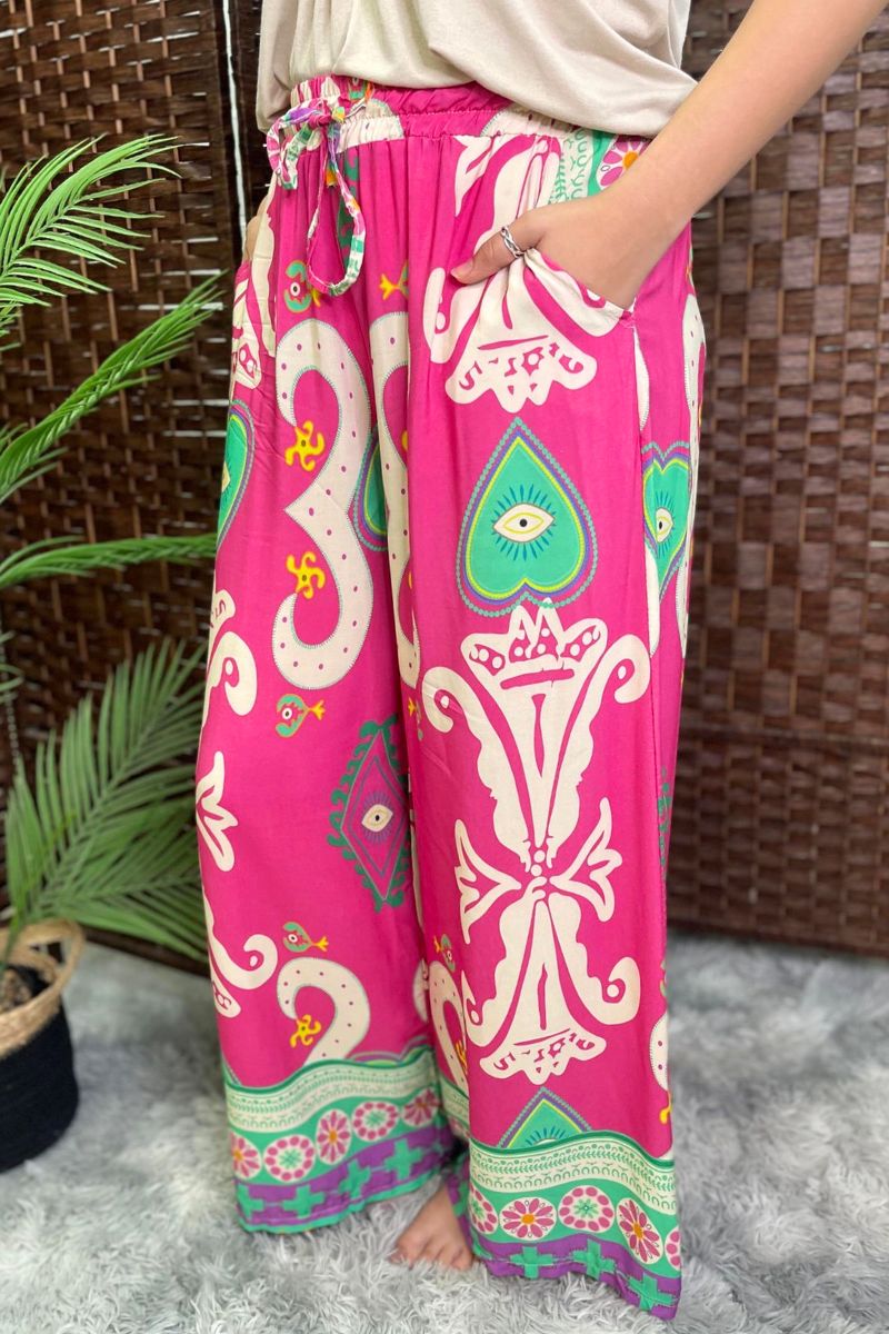ROVA Abstract Palazzo Trousers - Fuchsia