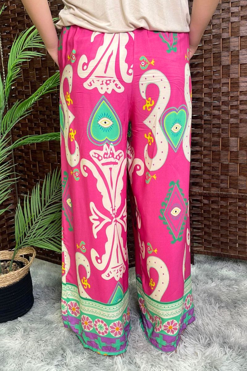 ROVA Abstract Palazzo Trousers - Fuchsia