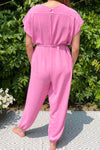 JOANNE V Neck Jumpsuit - Bubblegum Pink