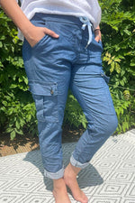 DELILAH Denim Look Cargo Magic Trousers