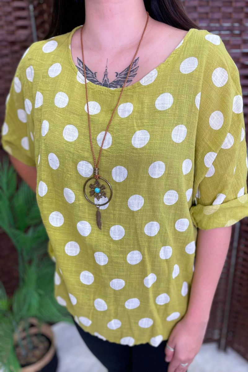 DOTTY Polka Dot Top - Lime Green