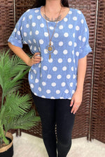 DOTTY Polka Dot Top - Denim Blue