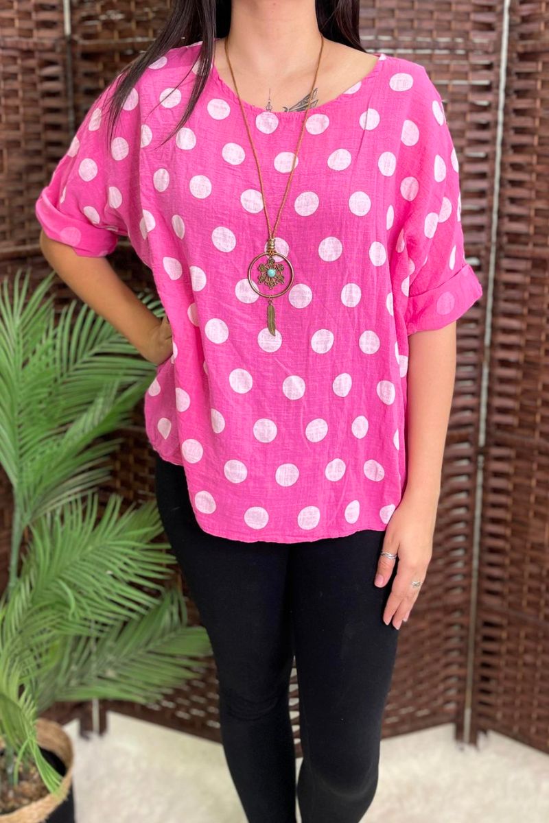 DOTTY Polka Dot Top - Fuchsia