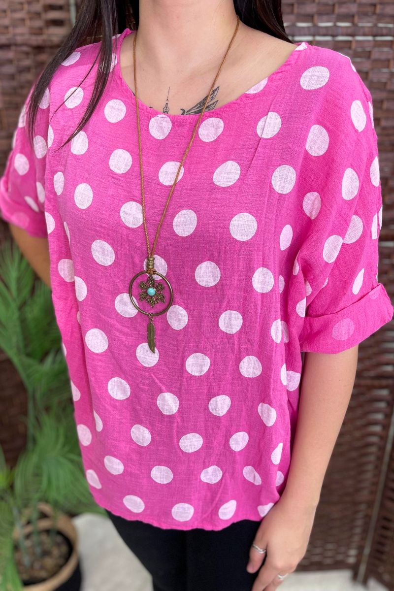 DOTTY Polka Dot Top - Fuchsia