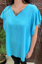 ALISA Plain Tie Back Top - Turquoise
