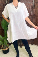 JANICE Handkerchief Hem Linen Top - White