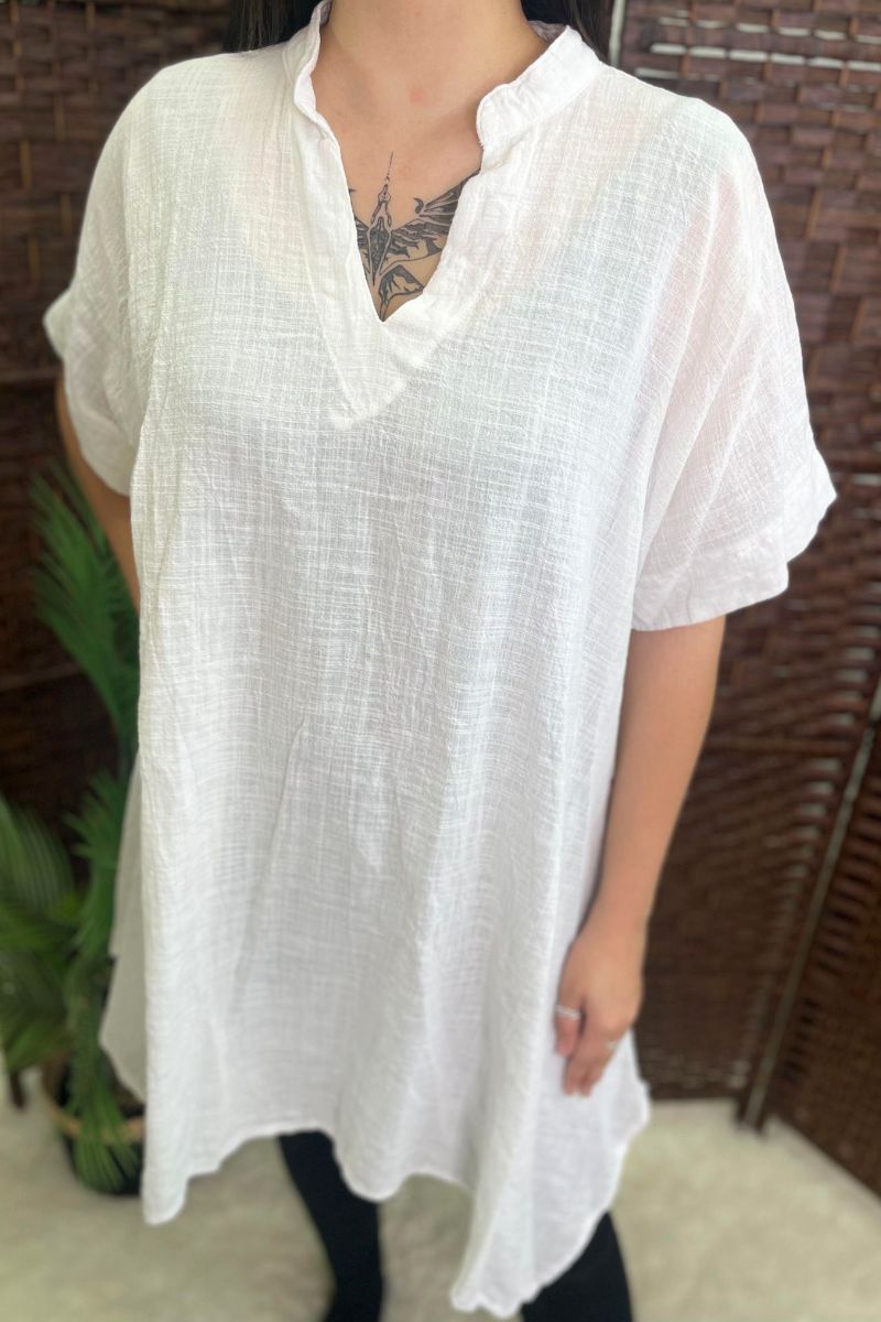 JANICE Handkerchief Hem Linen Top - White