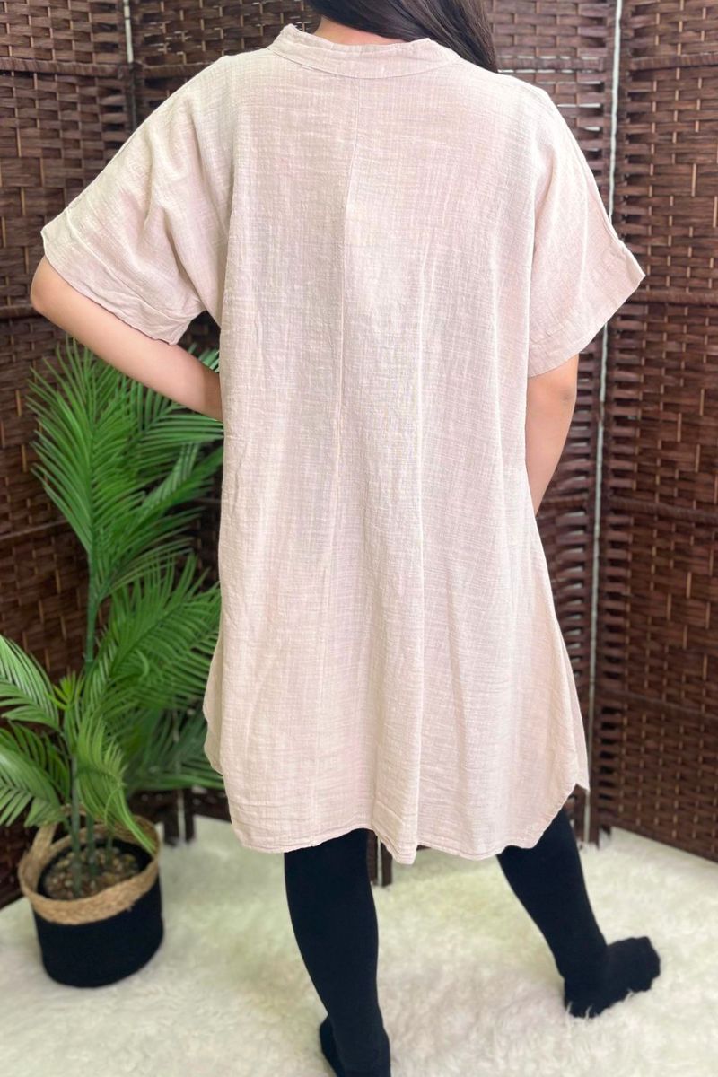JANICE Handkerchief Hem Linen Top - Beige