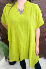 JANICE Handkerchief Hem Linen Top - Lime Green
