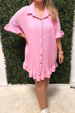 JADYN Plain Pleated Shirt Dress  - Dusky Pink