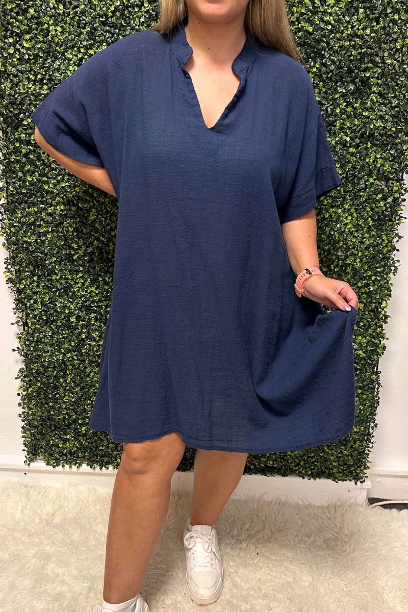JANICE Handkerchief Hem Linen Top - Navy (NO RETURNS)