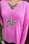 AIDA Leopard Star Fine Knit Top - Fuchsia