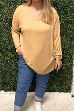 LINDA Plain Fine Knit Top - Camel