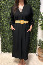 MARY Plain Belted Dress - Black